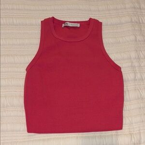 Zara Red Fitted Crop Tank Top